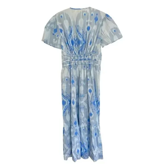 blue jean zip up dress Midnight Blue Strapless Ikat Silk Midi Dress XS main image 1